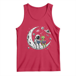 Funny Bookworm In Space Tank Top Cute Astronaut And Alien Reading TS12 Red Print Your Wear