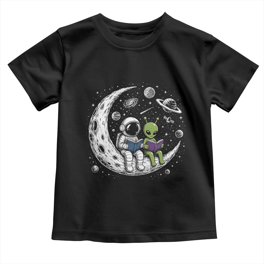Funny Bookworm In Space Toddler T Shirt Cute Astronaut And Alien Reading TS12 Black Print Your Wear