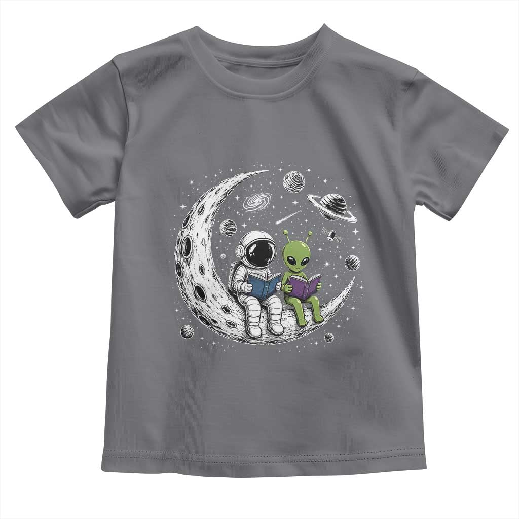 Funny Bookworm In Space Toddler T Shirt Cute Astronaut And Alien Reading TS12 Charcoal Print Your Wear
