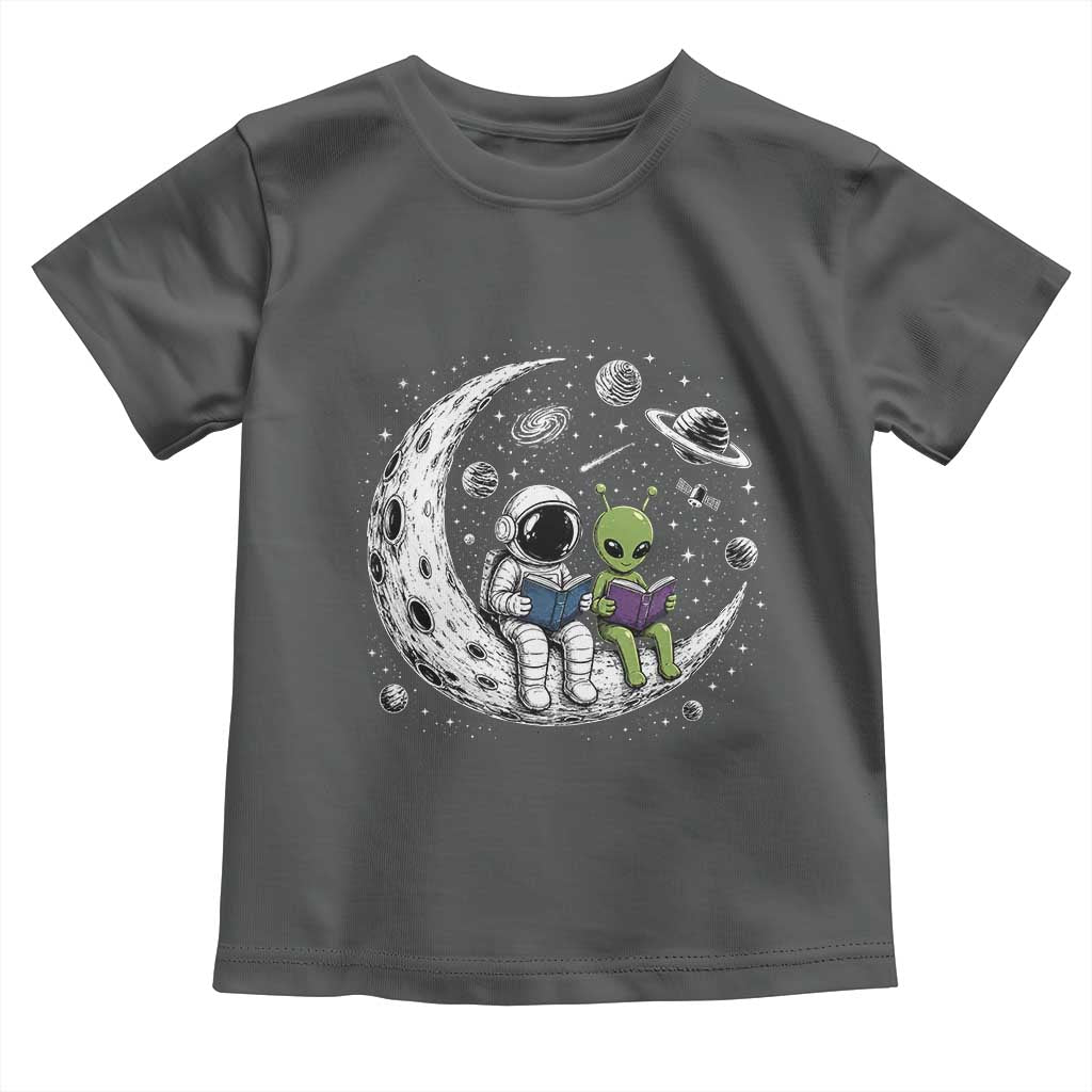 Funny Bookworm In Space Toddler T Shirt Cute Astronaut And Alien Reading TS12 Dark Heather Print Your Wear