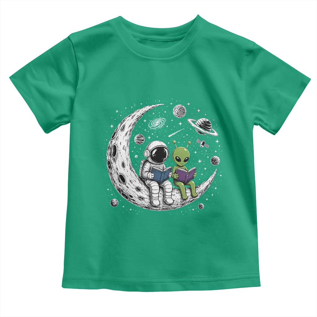 Funny Bookworm In Space Toddler T Shirt Cute Astronaut And Alien Reading TS12 Irish Green Print Your Wear