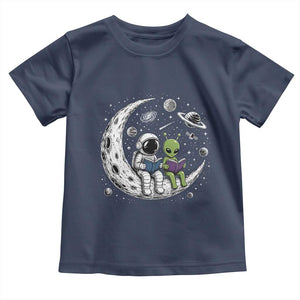 Funny Bookworm In Space Toddler T Shirt Cute Astronaut And Alien Reading TS12 Navy Print Your Wear