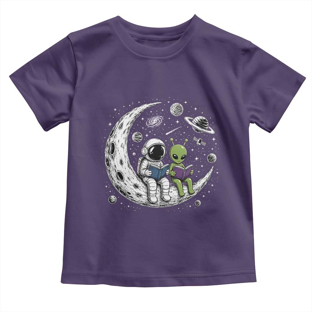 Funny Bookworm In Space Toddler T Shirt Cute Astronaut And Alien Reading TS12 Purple Print Your Wear