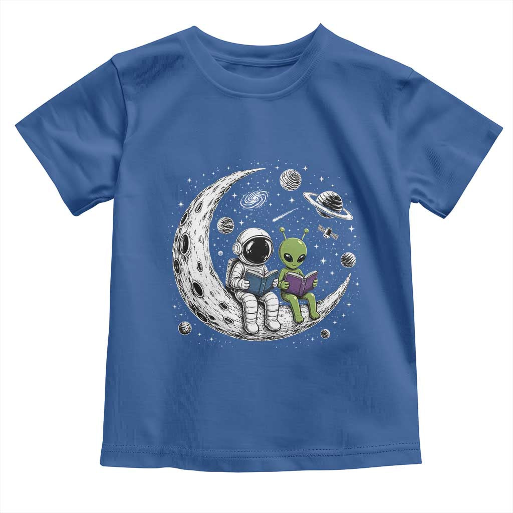 Funny Bookworm In Space Toddler T Shirt Cute Astronaut And Alien Reading TS12 Royal Blue Print Your Wear