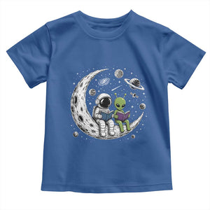 Funny Bookworm In Space Toddler T Shirt Cute Astronaut And Alien Reading TS12 Royal Blue Print Your Wear