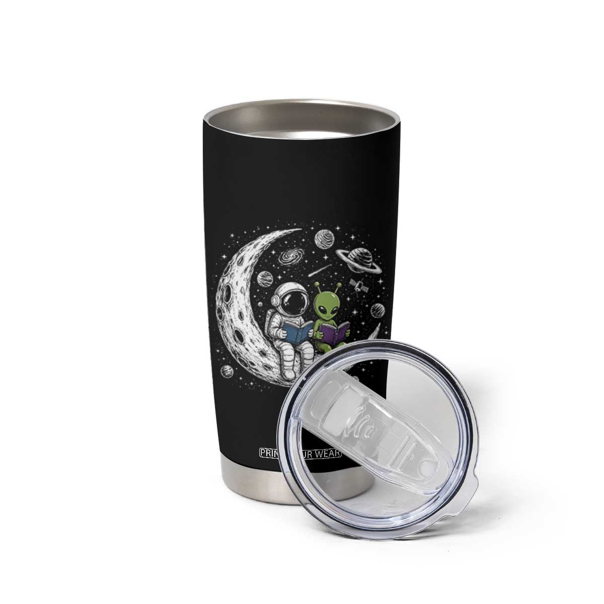 Funny Bookworm In Space Tumbler Cup Cute Astronaut And Alien Reading TS12 Print Your Wear