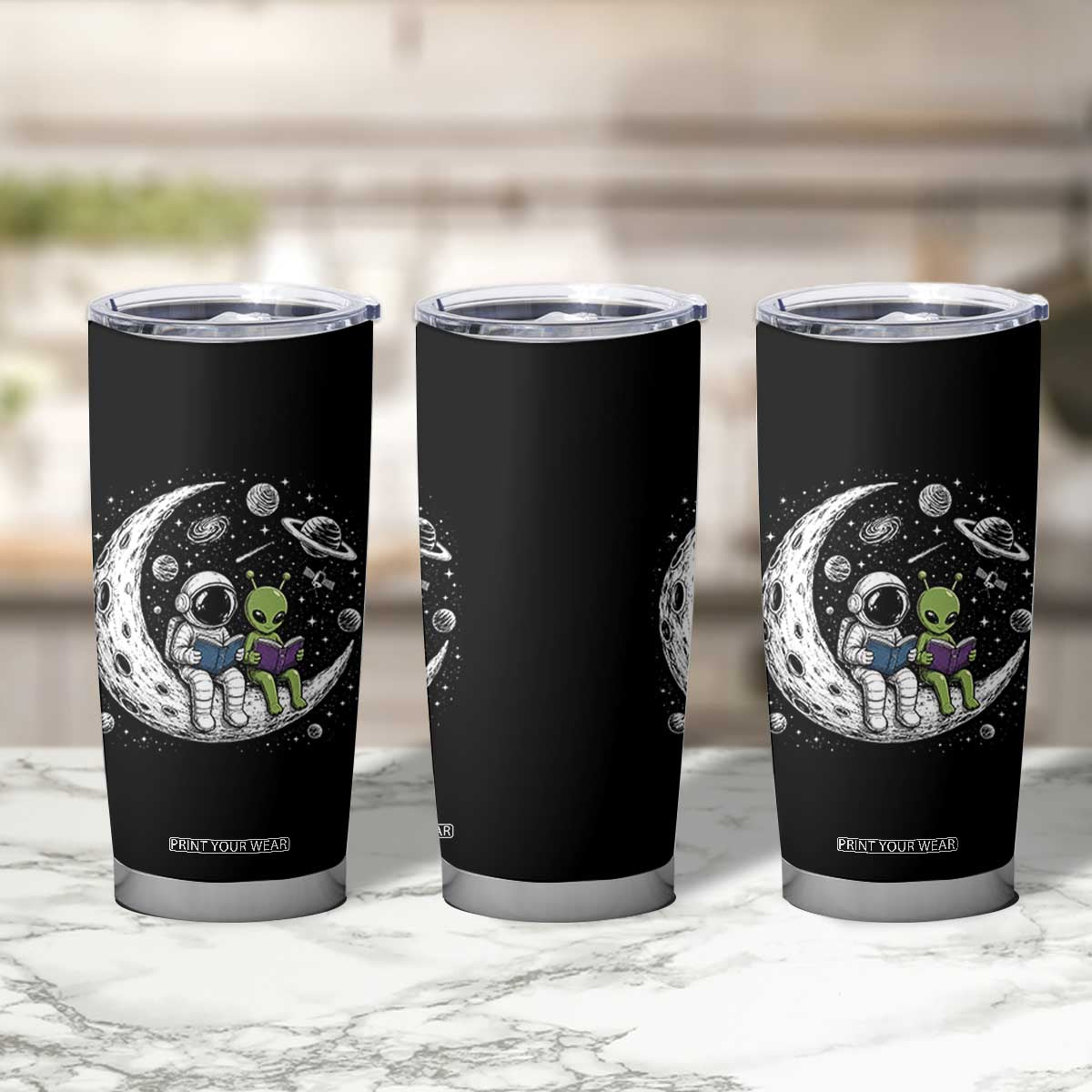 Funny Bookworm In Space Tumbler Cup Cute Astronaut And Alien Reading TS12 Print Your Wear