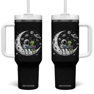 Funny Bookworm In Space Tumbler With Handle Cute Astronaut And Alien Reading TS12 One Size: 40 oz Black Print Your Wear