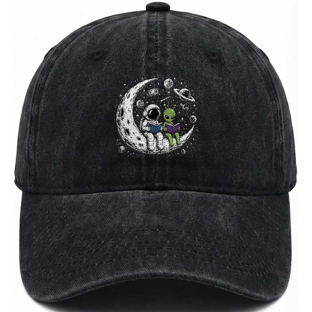Funny Bookworm In Space Washed Cotton Baseball Cap Cute Astronaut And Alien Reading TS12 Print Your Wear