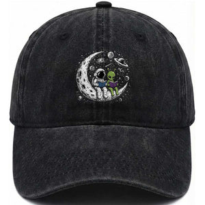 Funny Bookworm In Space Washed Cotton Baseball Cap Cute Astronaut And Alien Reading TS12 Print Your Wear