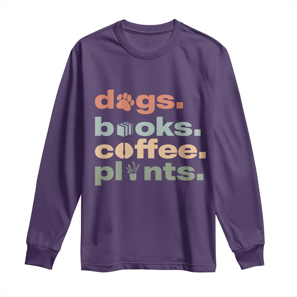 Funny Introvert Life Lover Long Sleeve Shirt Dogs Books Coffee And Plants TS12 Purple Print Your Wear