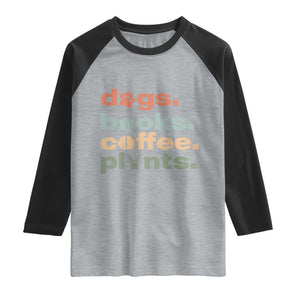 Funny Introvert Life Lover Raglan Shirt Dogs Books Coffee And Plants TS12 Heather Gray Black Print Your Wear
