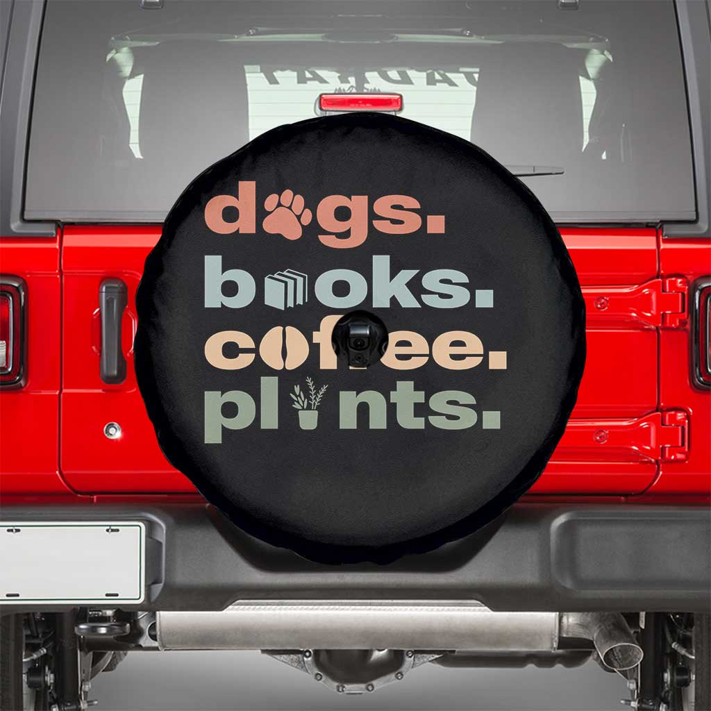 Funny Introvert Life Lover Spare Tire Cover Dogs Books Coffee And Plants TS12 Black Print Your Wear