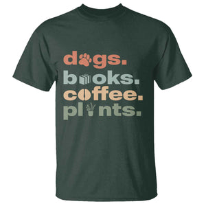 Funny Introvert Life Lover T Shirt Dogs Books Coffee And Plants TS12 Dark Forest Green Print Your Wear