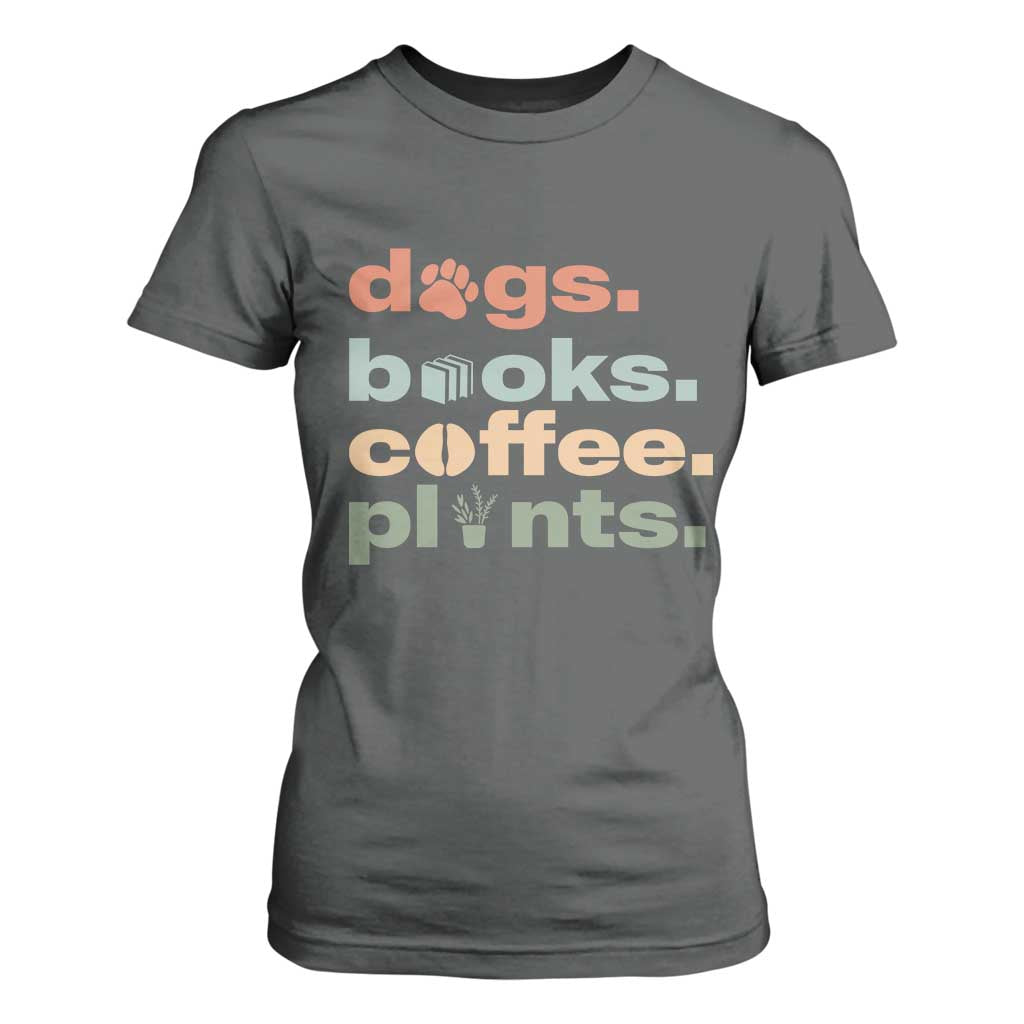 Funny Introvert Life Lover T Shirt For Women Dogs Books Coffee And Plants TS12 Dark Heather Print Your Wear