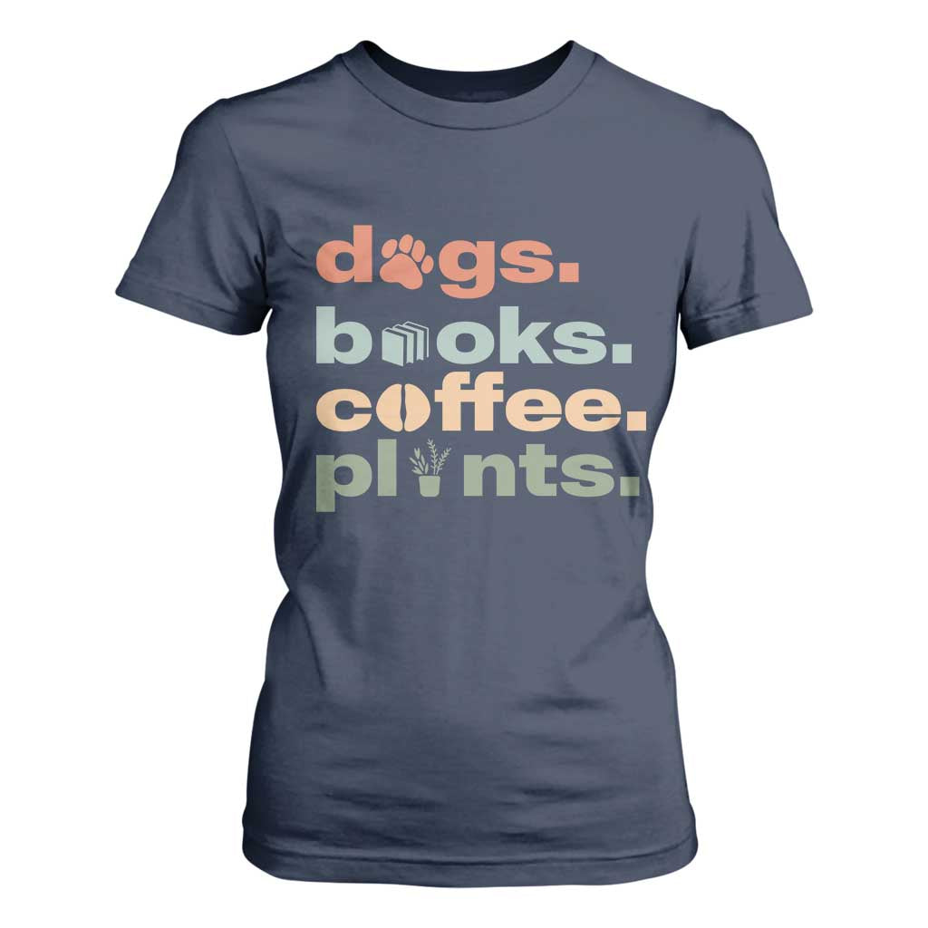 Funny Introvert Life Lover T Shirt For Women Dogs Books Coffee And Plants TS12 Navy Print Your Wear
