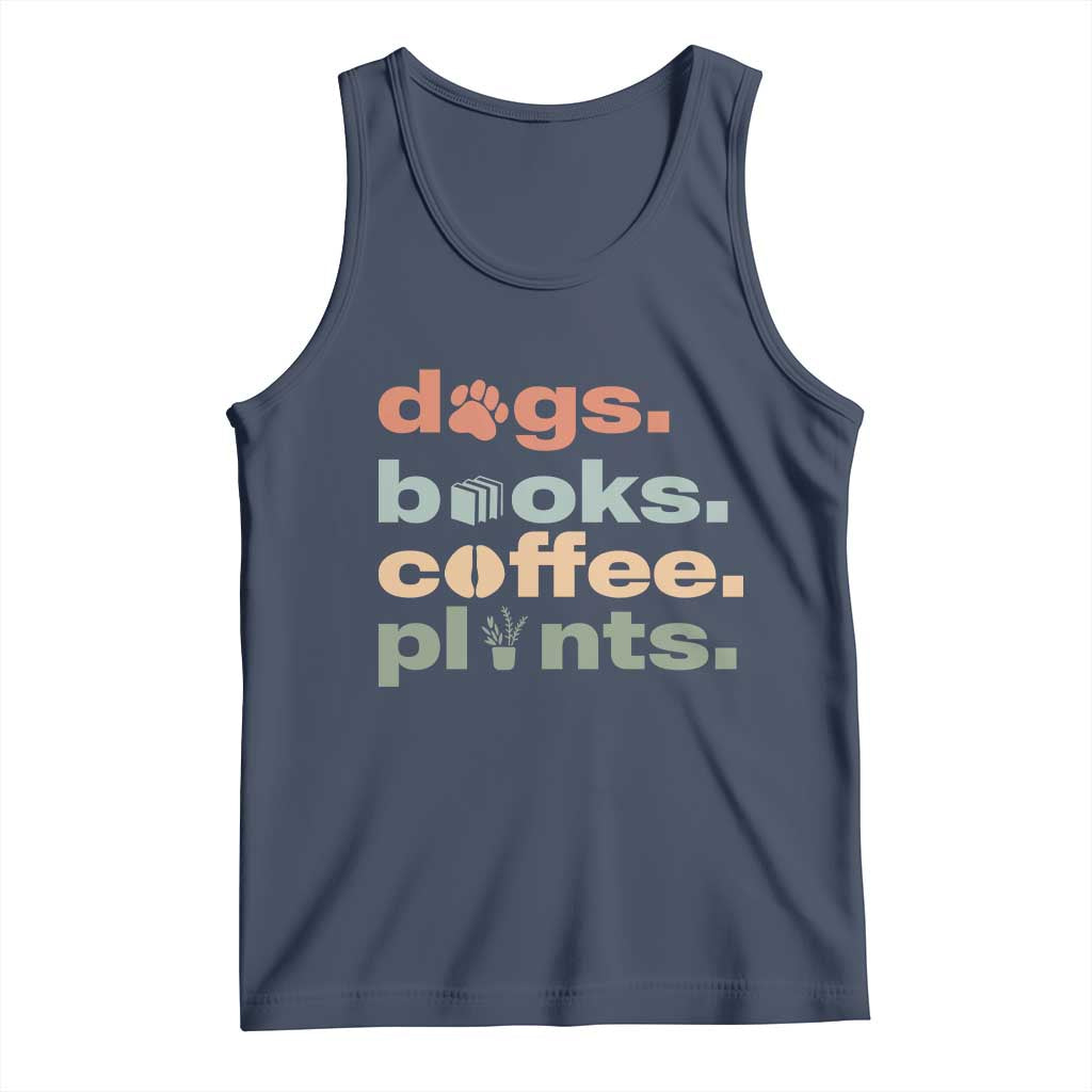 Funny Introvert Life Lover Tank Top Dogs Books Coffee And Plants TS12 Navy Print Your Wear