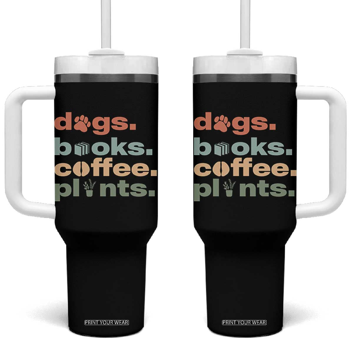 Funny Introvert Life Lover Tumbler With Handle Dogs Books Coffee And Plants TS12 One Size: 40 oz Black Print Your Wear