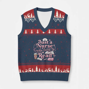 Just A Nurse Who Loves Reading V-Neck Knit Sweater Vest Book Lover Nurse TS12 Navy Red Print Your Wear