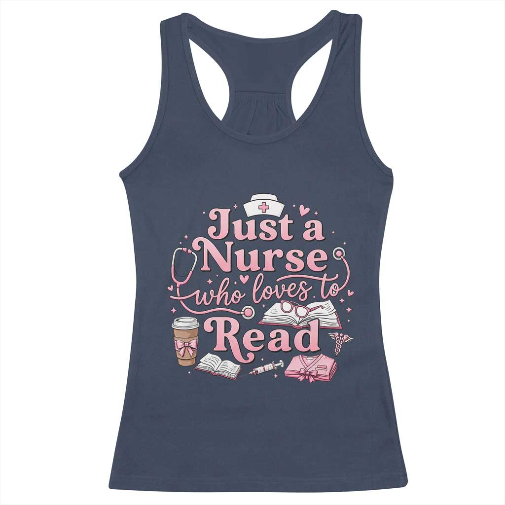 Just A Nurse Who Loves Reading Racerback Tank Top Book Lover Nurse TS12 Navy Print Your Wear