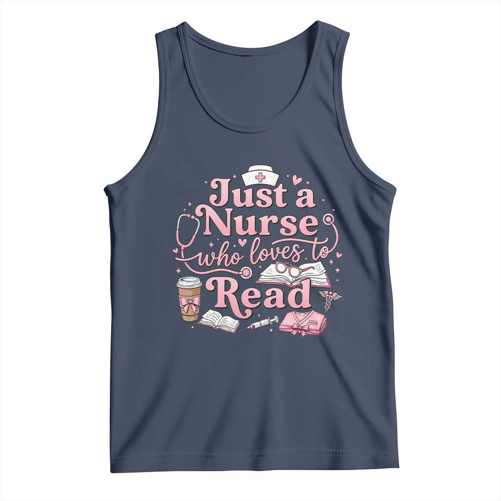 Just A Nurse Who Loves Reading Tank Top Book Lover Nurse TS12 Navy Print Your Wear