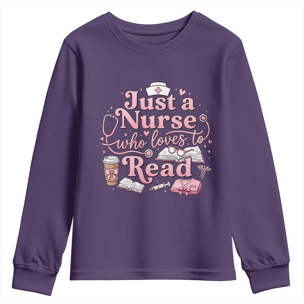 Just A Nurse Who Loves Reading Youth Sweatshirt Book Lover Nurse TS12 Purple Print Your Wear