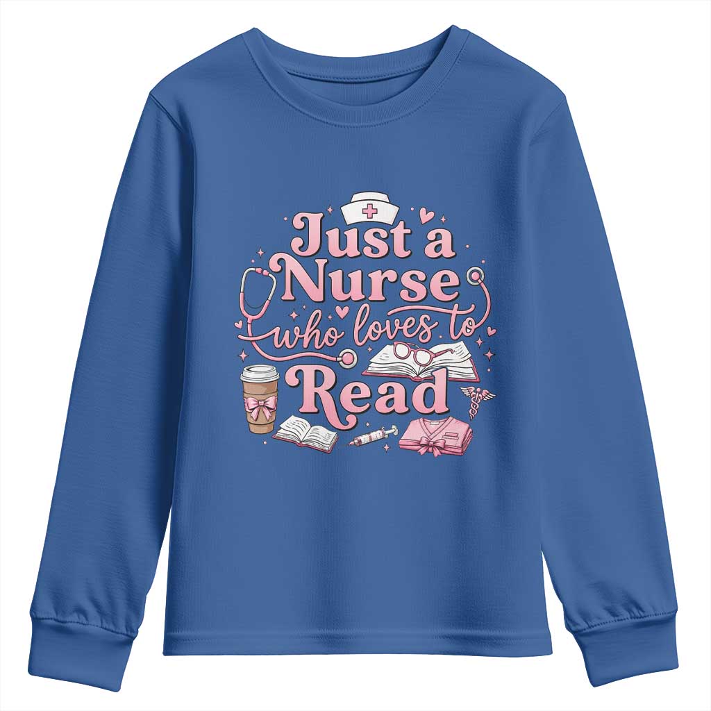 Just A Nurse Who Loves Reading Youth Sweatshirt Book Lover Nurse TS12 Royal Blue Print Your Wear