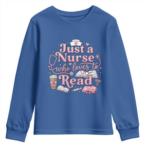 Just A Nurse Who Loves Reading Youth Sweatshirt Book Lover Nurse TS12 Royal Blue Print Your Wear