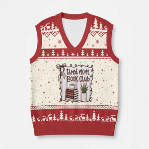 Tired Moms Book Club V-Neck Knit Sweater Vest Funny Coffee And Books Mom Gift TS12 Beige Red Print Your Wear