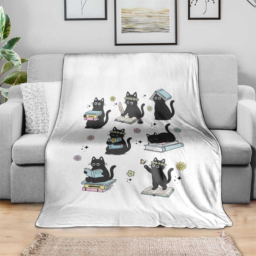 Bookish Black Cat Throw Blanket Funny Librarian Cat Lover Gift TS12 Print Your Wear