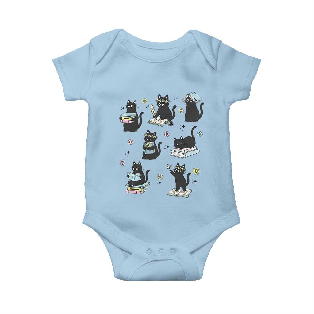 Bookish Black Cat Baby Onesie Funny Librarian Cat Lover Gift TS12 Light Blue Print Your Wear