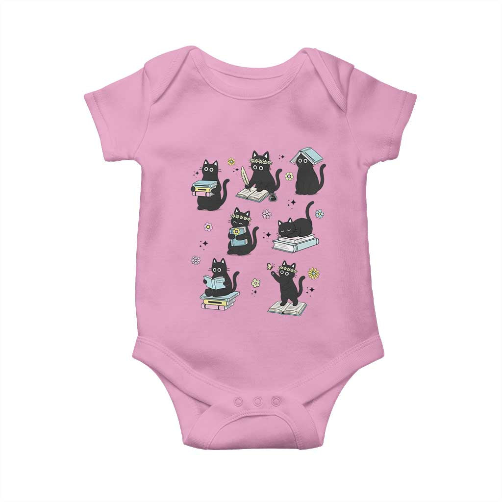 Bookish Black Cat Baby Onesie Funny Librarian Cat Lover Gift TS12 Light Pink Print Your Wear