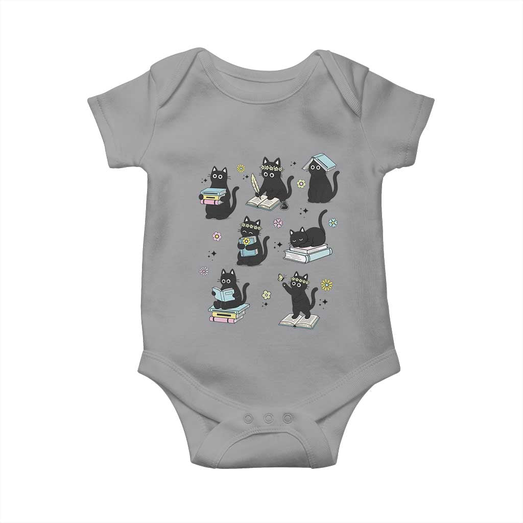 Bookish Black Cat Baby Onesie Funny Librarian Cat Lover Gift TS12 Sport Gray Print Your Wear
