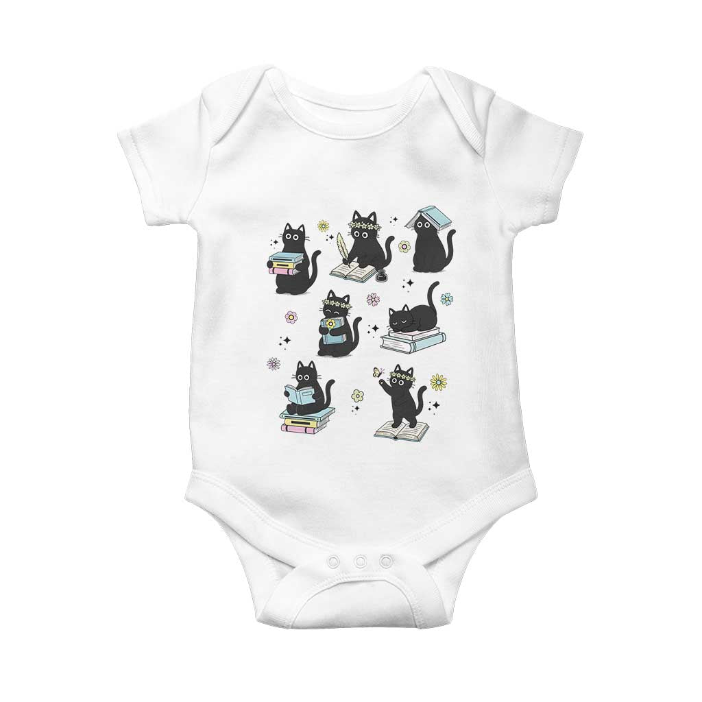 Bookish Black Cat Baby Onesie Funny Librarian Cat Lover Gift TS12 White Print Your Wear