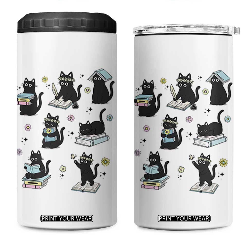 Bookish Black Cat 4 in 1 Can Cooler Tumbler Funny Librarian Cat Lover Gift TS12 One Size: 16 oz White Print Your Wear