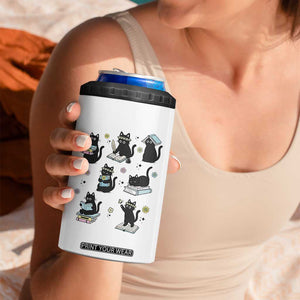 Bookish Black Cat 4 in 1 Can Cooler Tumbler Funny Librarian Cat Lover Gift TS12 Print Your Wear