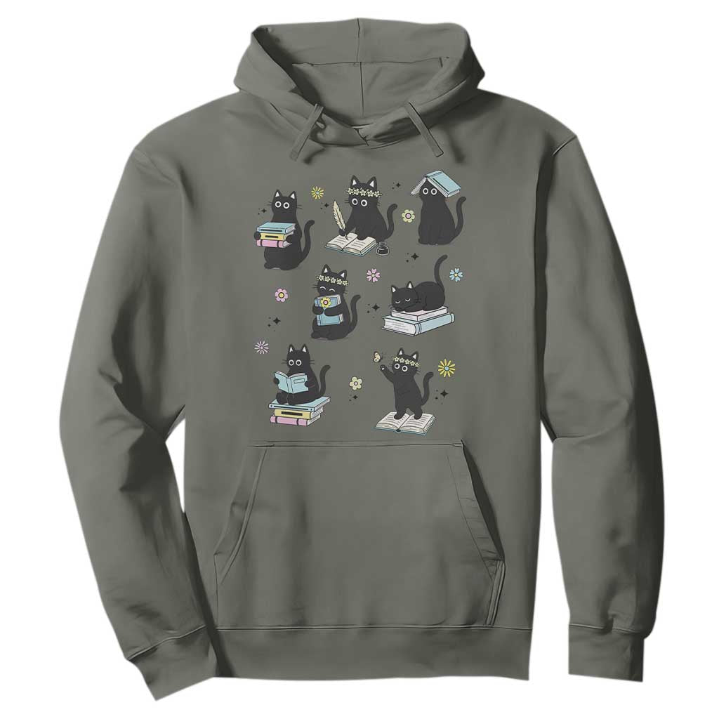 Bookish Black Cat Hoodie Funny Librarian Cat Lover Gift TS12 Military Green Print Your Wear