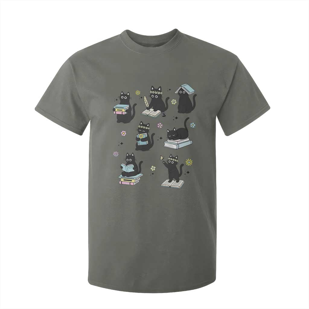 Bookish Black Cat T Shirt For Kid Funny Librarian Cat Lover Gift TS12 Military Green Print Your Wear