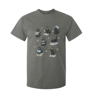 Bookish Black Cat T Shirt For Kid Funny Librarian Cat Lover Gift TS12 Military Green Print Your Wear