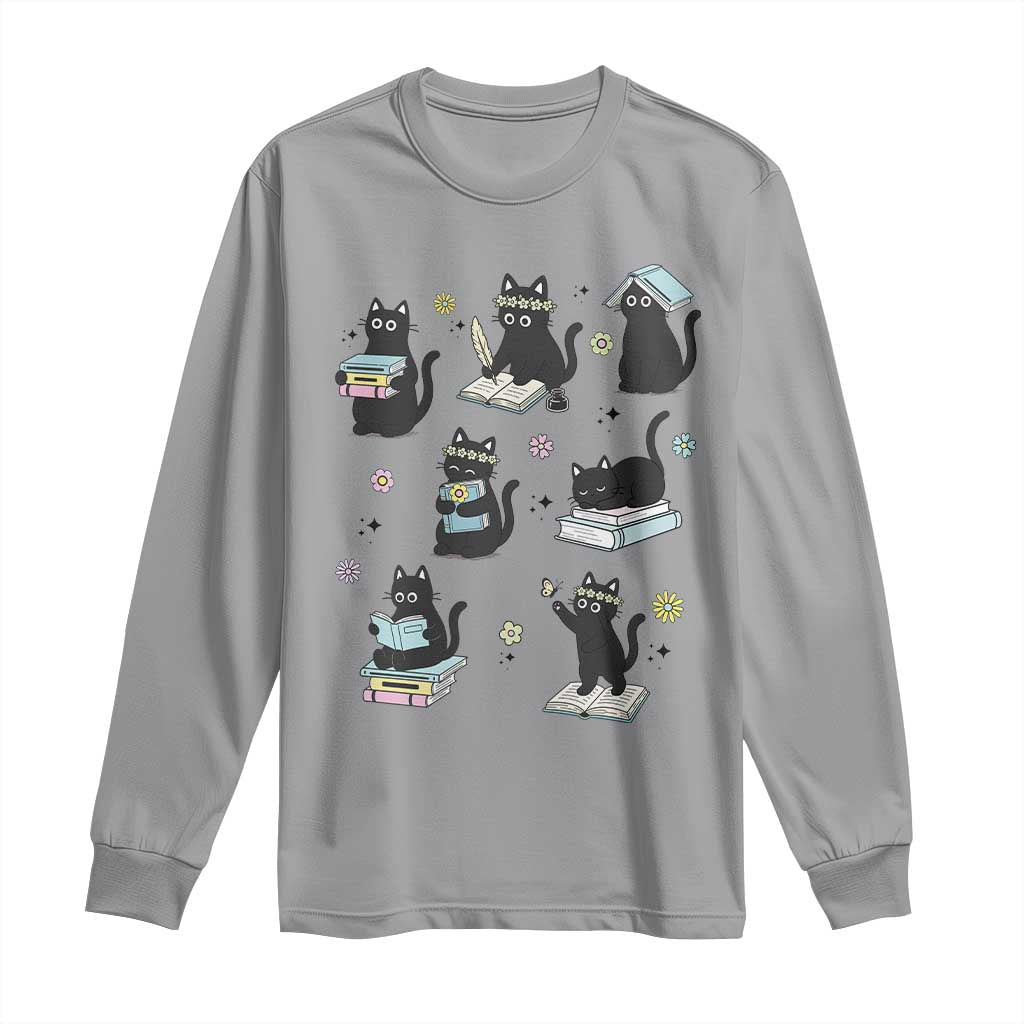 Bookish Black Cat Long Sleeve Shirt Funny Librarian Cat Lover Gift TS12 Sport Gray Print Your Wear