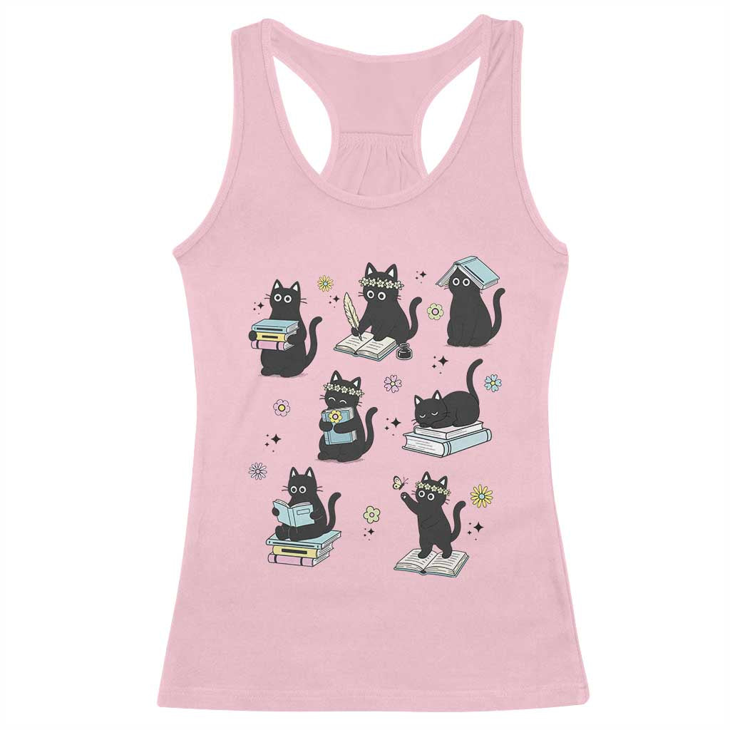 Bookish Black Cat Racerback Tank Top Funny Librarian Cat Lover Gift TS12 Light Pink Print Your Wear