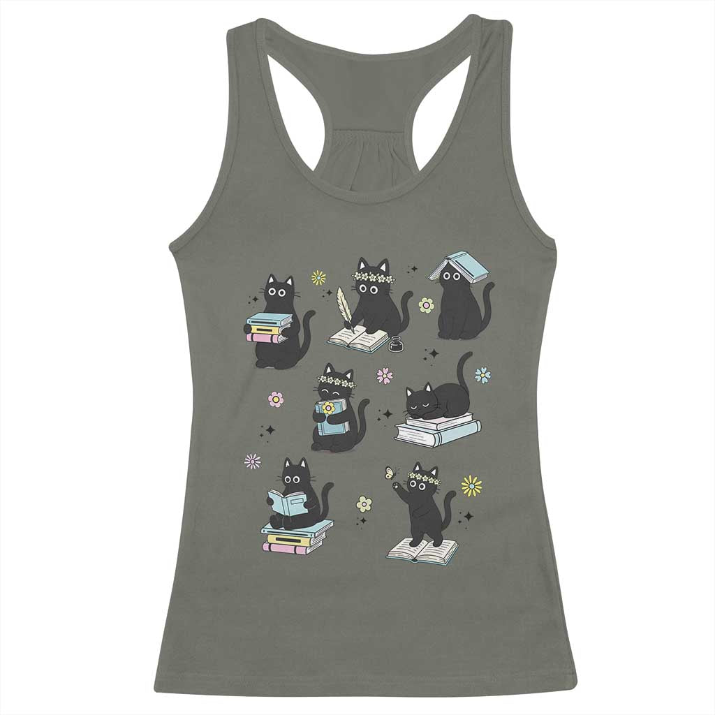 Bookish Black Cat Racerback Tank Top Funny Librarian Cat Lover Gift TS12 Military Green Print Your Wear