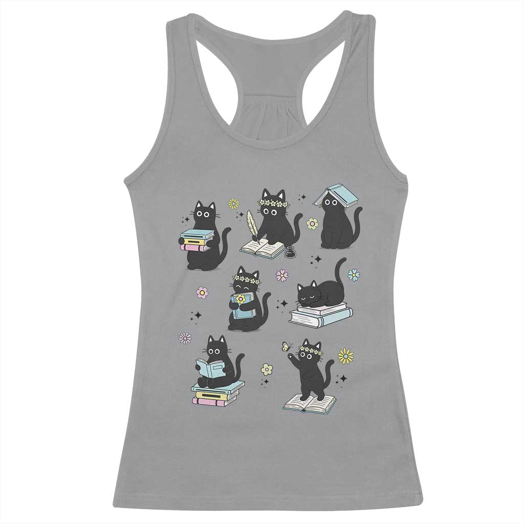 Bookish Black Cat Racerback Tank Top Funny Librarian Cat Lover Gift TS12 Sport Gray Print Your Wear