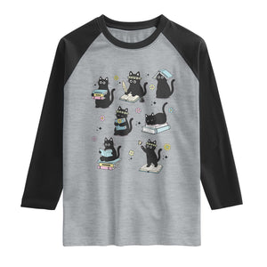 Bookish Black Cat Raglan Shirt Funny Librarian Cat Lover Gift TS12 Heather Gray Black Print Your Wear