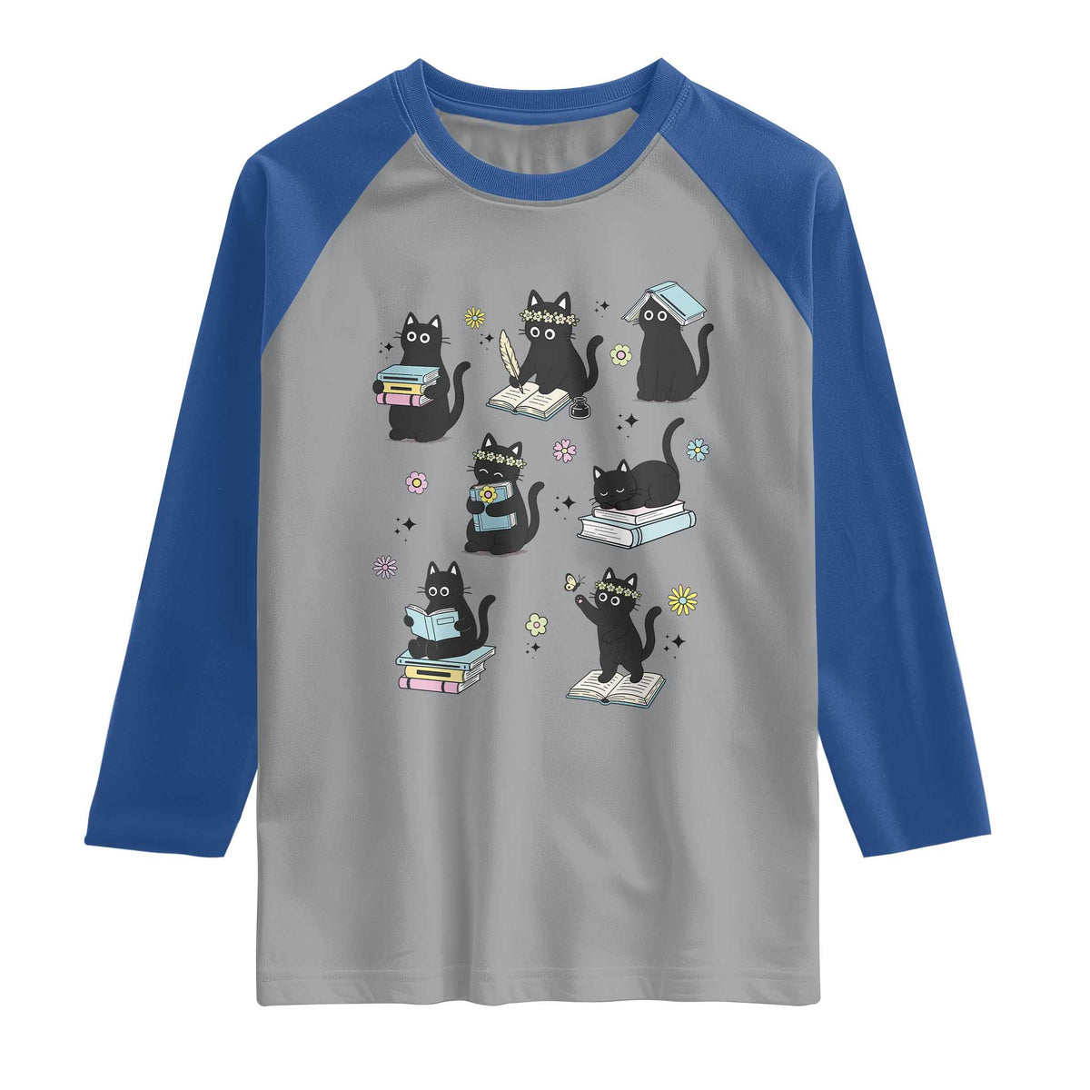 Bookish Black Cat Raglan Shirt Funny Librarian Cat Lover Gift TS12 Sport Gray Royal Print Your Wear