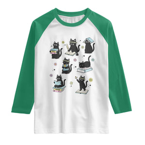 Bookish Black Cat Raglan Shirt Funny Librarian Cat Lover Gift TS12 White Kelly Green Print Your Wear