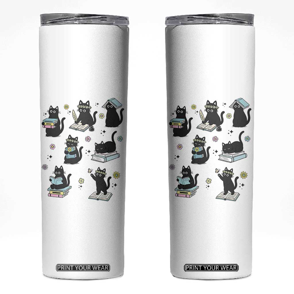 Bookish Black Cat Skinny Tumbler Funny Librarian Cat Lover Gift TS12 White Print Your Wear