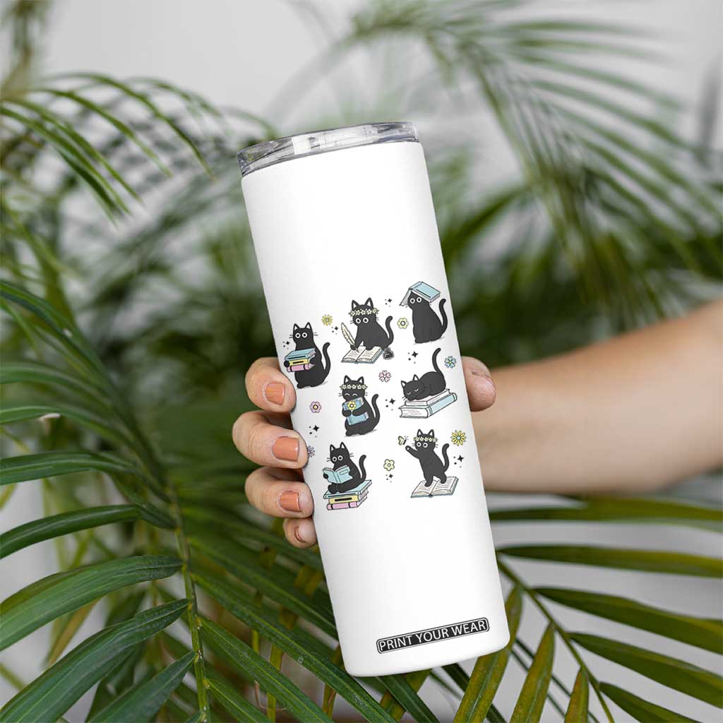 Bookish Black Cat Skinny Tumbler Funny Librarian Cat Lover Gift TS12 Print Your Wear