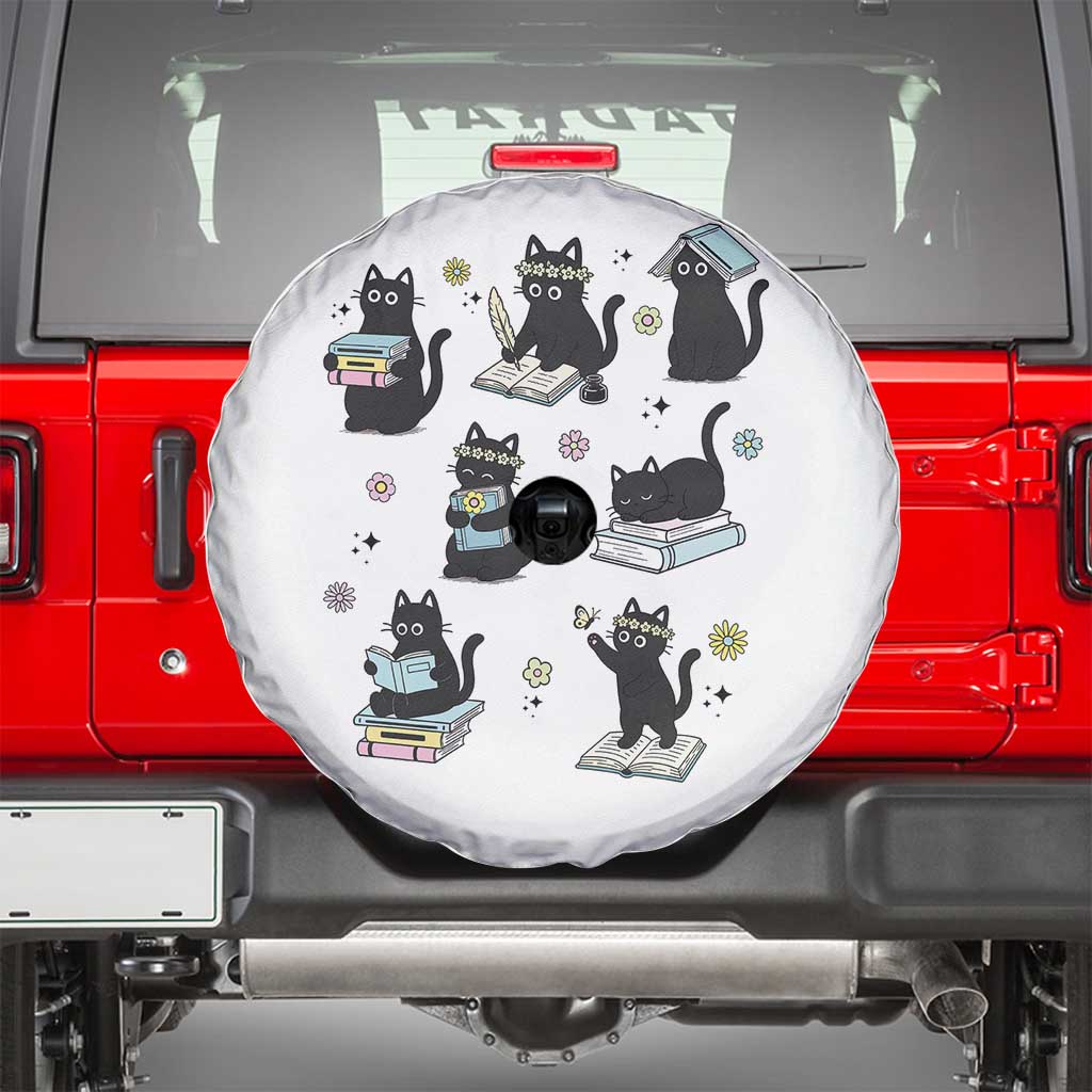 Bookish Black Cat Spare Tire Cover Funny Librarian Cat Lover Gift TS12 White Print Your Wear