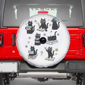 Bookish Black Cat Spare Tire Cover Funny Librarian Cat Lover Gift TS12 White Print Your Wear